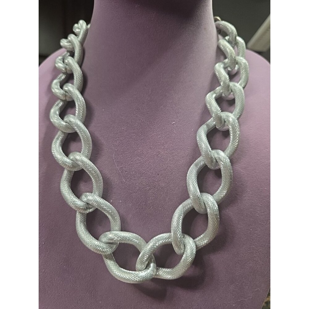 Vintage ERWIN PEARL silver tone chunky solid mesh link Necklace